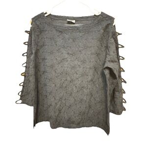 CMC By Color Me Cotton Women's M Black Floral Textured Knit Top USA Cut Out Slvs